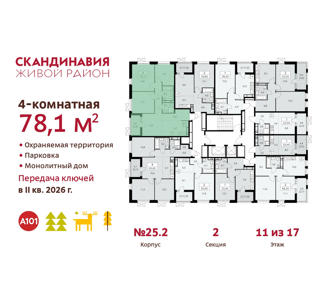 квартира г Москва п Сосенское б-р Скандинавский 25/2 жилой район «Скандинавия» Сосенское, Бутово фото 2