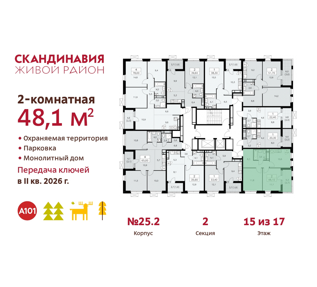 квартира г Москва п Сосенское б-р Скандинавский 25/2 жилой район «Скандинавия» Сосенское, Бутово фото 2