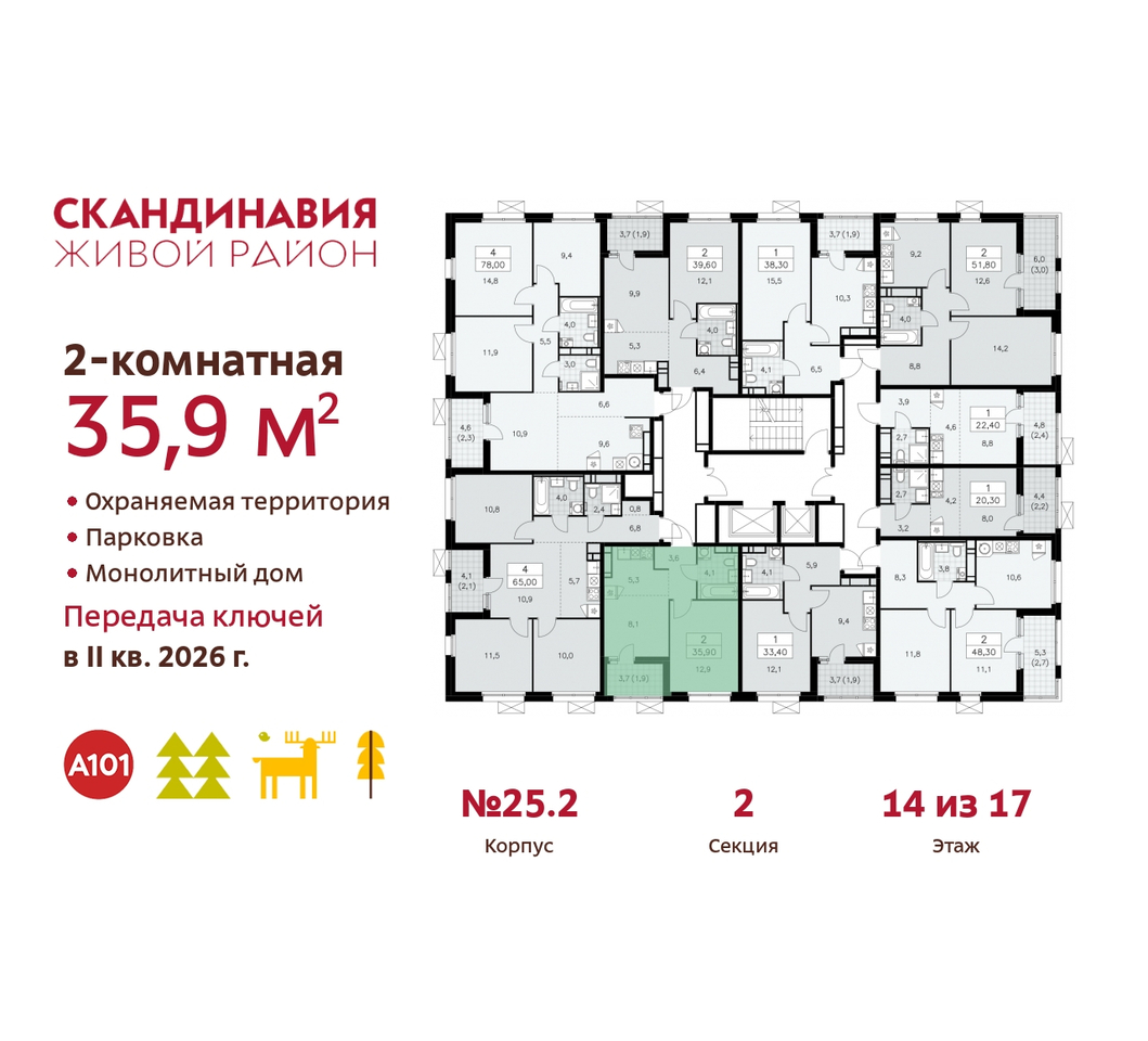 квартира г Москва п Сосенское б-р Скандинавский 25/2 жилой район «Скандинавия» Сосенское, Бутово фото 2