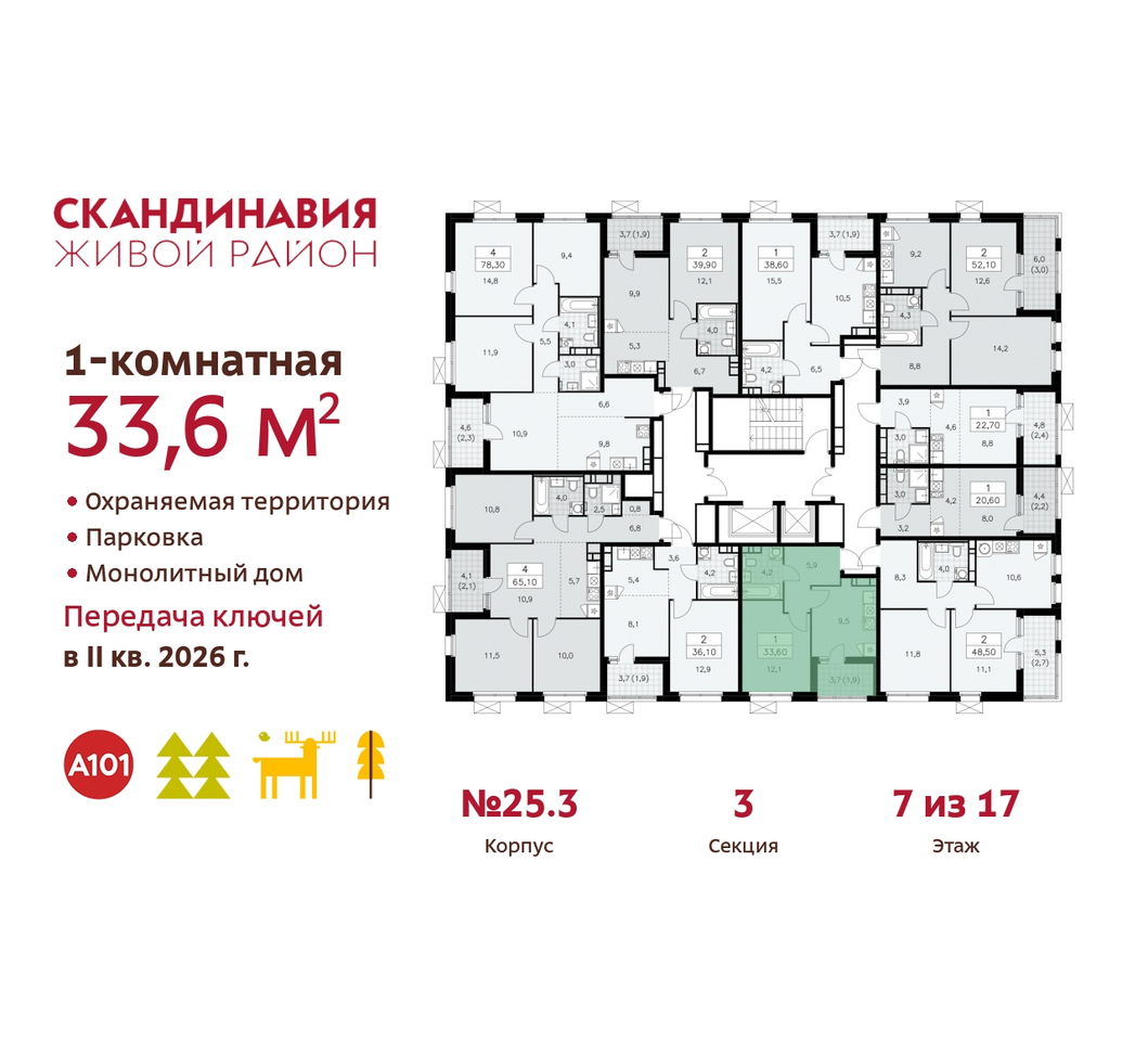 квартира г Москва п Сосенское б-р Скандинавский 25/3 жилой район «Скандинавия» Сосенское, Бутово фото 2