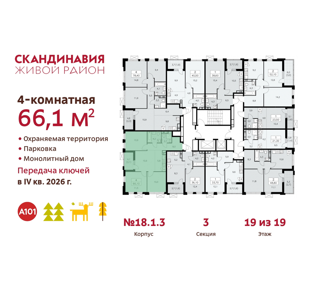 квартира г Москва п Сосенское жилой район «Скандинавия» Сосенское, жилой комплекс Скандинавия, 18. 1.3, Бутово фото 2