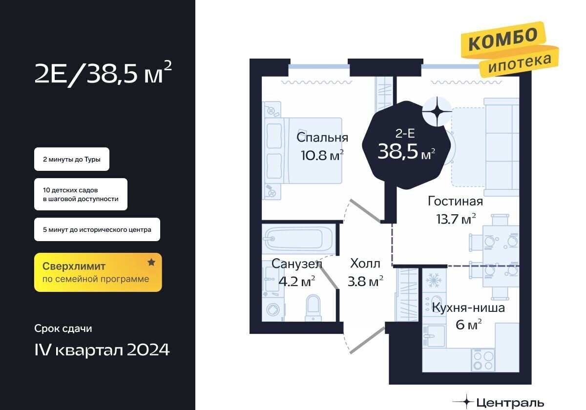 квартира г Тюмень р-н Центральный ул Новгородская 20 ЖК «Да. Квартал Централь» Центральный административный округ фото 3