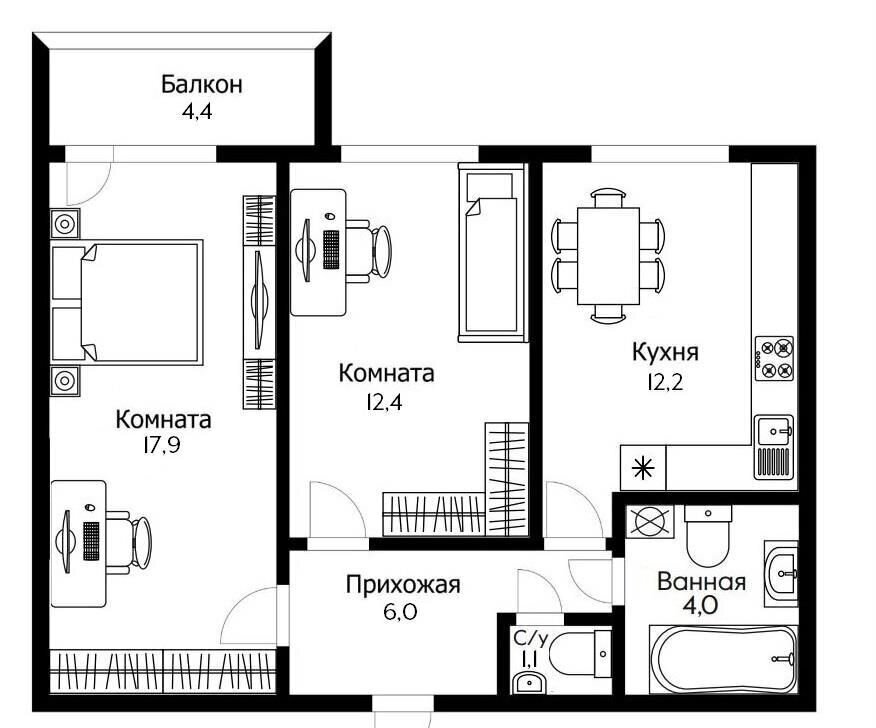 квартира г Краснодар р-н Карасунский ул Магистральная 11 ЖК На Магистральной мкр-н Камвольно-суконный Комбинат фото 12