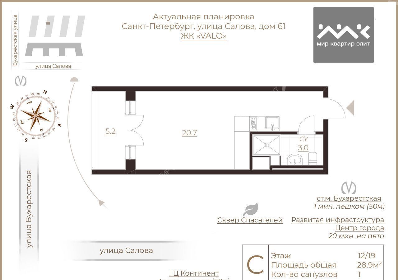 квартира г Санкт-Петербург метро Бухарестская ул Салова 61 округ Волковское фото 12