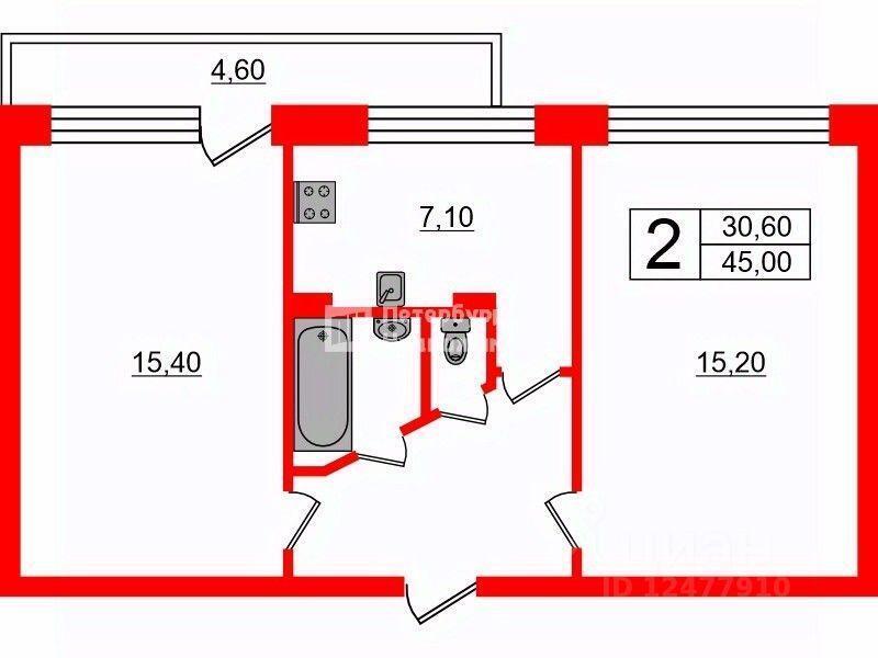 квартира г Санкт-Петербург р-н Фрунзенский ул Бухарестская 86/2 округ № 72, Ленинградская область фото 2