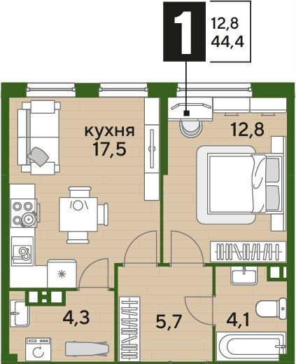 квартира г Краснодар р-н Прикубанский ул им. Марины Цветаевой 3 Мкр. «DOGMA PARK» фото 2