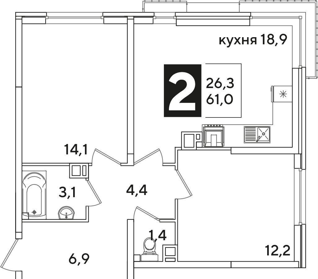 квартира г Краснодар р-н Прикубанский ул им. Ивана Беличенко 92 ЖК «Самолет» корп. 5 фото 2