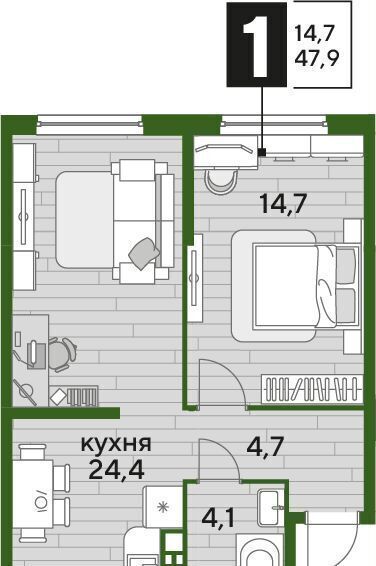 квартира г Краснодар р-н Прикубанский Мкр. «DOGMA PARK» ул. Красных Партизан/Азовская, лит. 5 фото 2