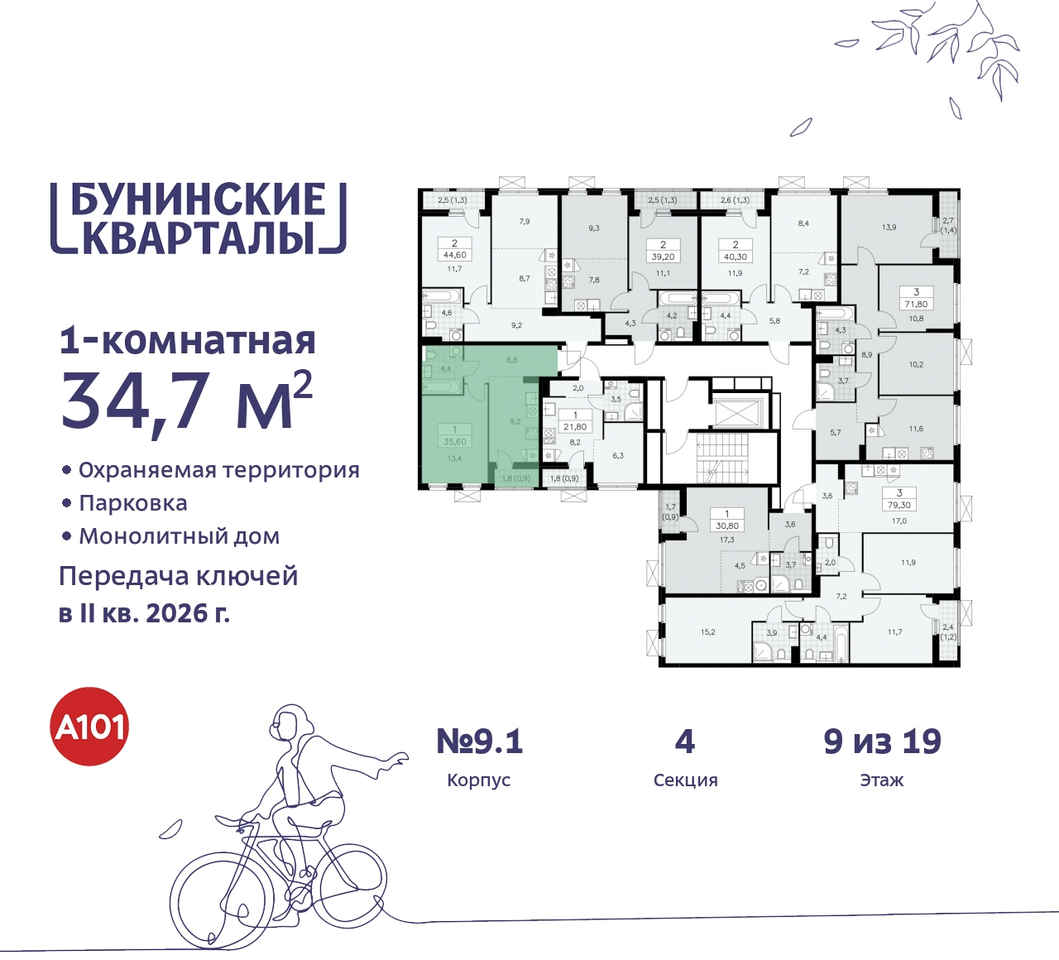 квартира г Москва п Сосенское пр-кт Куприна 2 ЖК Бунинские Кварталы метро Улица Горчакова метро Коммунарка Сосенское, Ольховая, Бунинская аллея фото 2