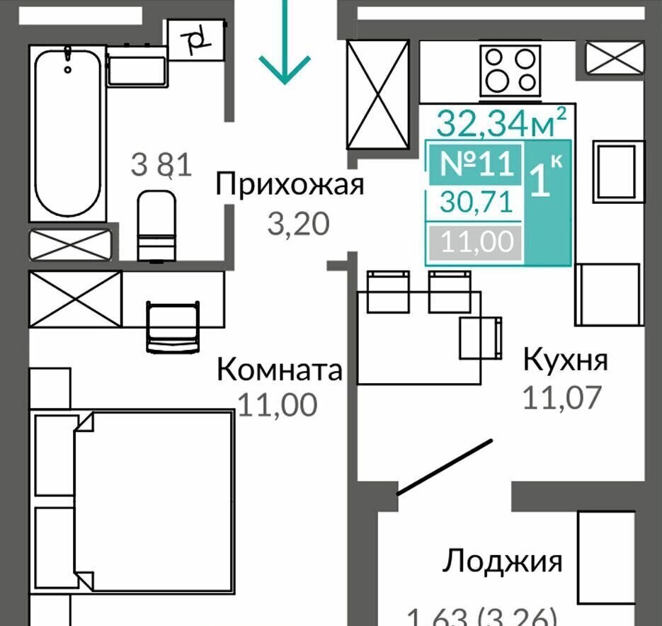 квартира г Симферополь р-н Киевский ул. Куйбышева/Киевская, уч. 1. 1, 1 этап, секц. Б 9 фото 1