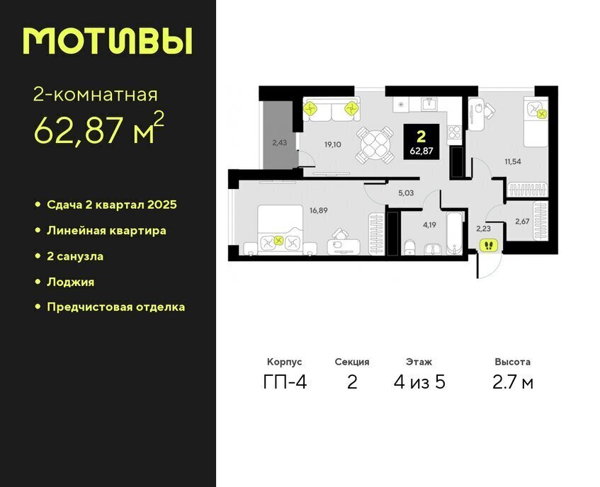 квартира г Тюмень ЖК «Мотивы» Калининский административный округ фото 1