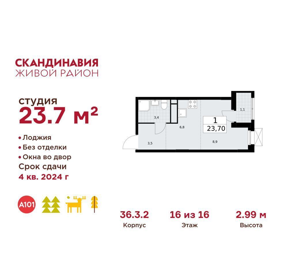 квартира г Москва п Сосенское п Коммунарка жилой район «Скандинавия» метро Коммунарка стр. 36. 3.2, Московская область фото 1