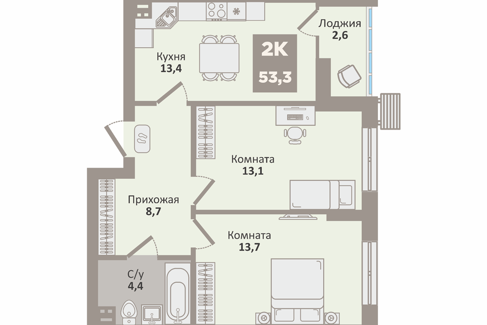 квартира г Курган Курган городской округ, 12-й микрорайон, 4 стр фото 1