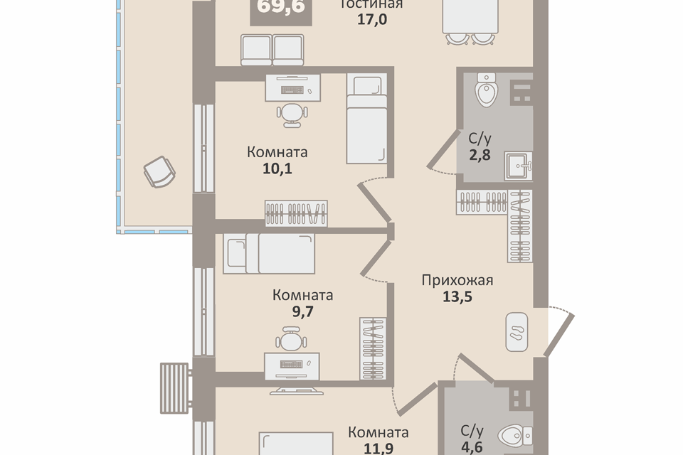 квартира г Курган Курган городской округ, 12-й микрорайон, 4 стр фото 1