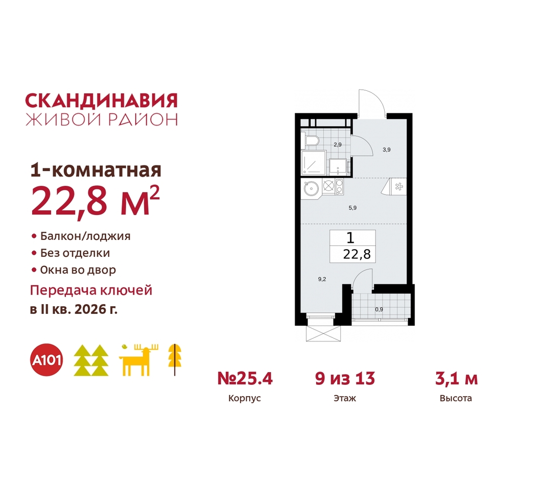 квартира г Москва п Сосенское б-р Скандинавский 25/4 жилой район «Скандинавия» Сосенское, Бутово фото 1