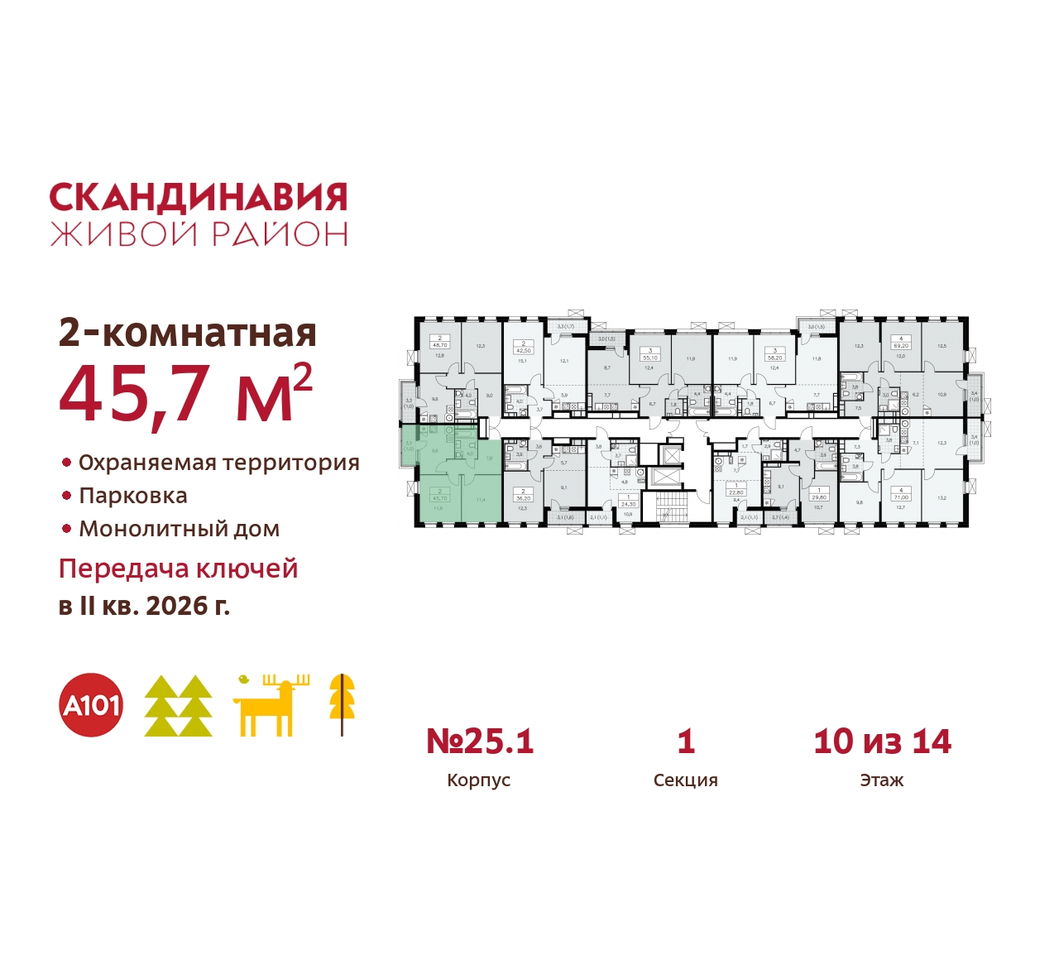 квартира г Москва п Сосенское б-р Скандинавский 25/1 жилой район «Скандинавия» Сосенское, Бутово фото 2