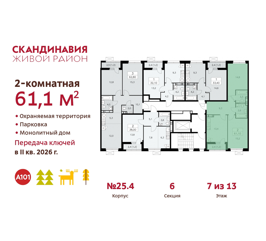 квартира г Москва п Сосенское б-р Скандинавский 25/4 жилой район «Скандинавия» Сосенское, Бутово фото 2