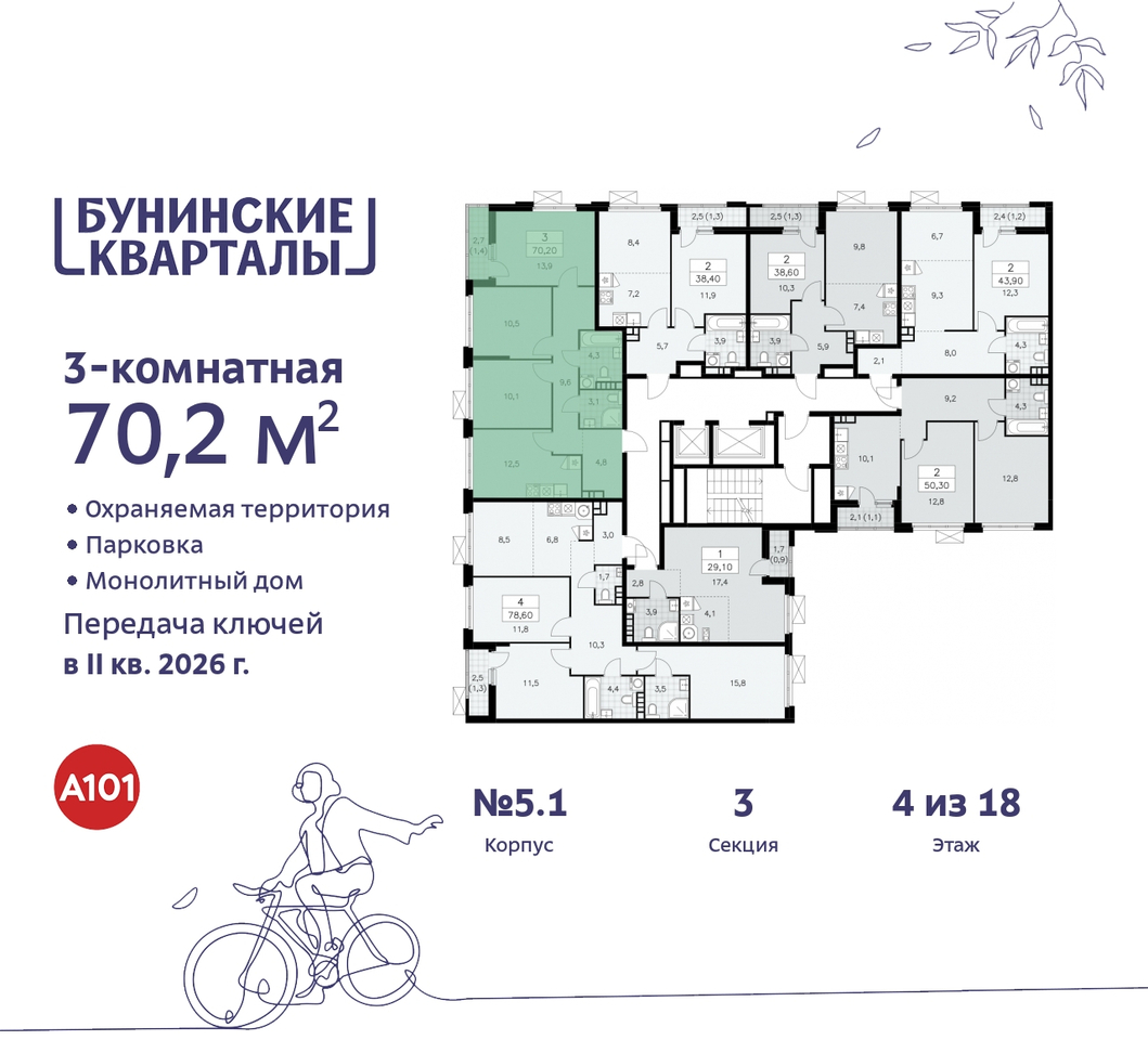 квартира г Москва п Сосенское пр-кт Куприна 2 ЖК Бунинские Кварталы метро Коммунарка метро Улица Горчакова Сосенское, Ольховая, Бунинская аллея фото 2