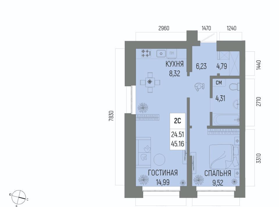 квартира г Уфа р-н Октябрьский ЖК «Новатор» Глумилино-1 мкр фото 1