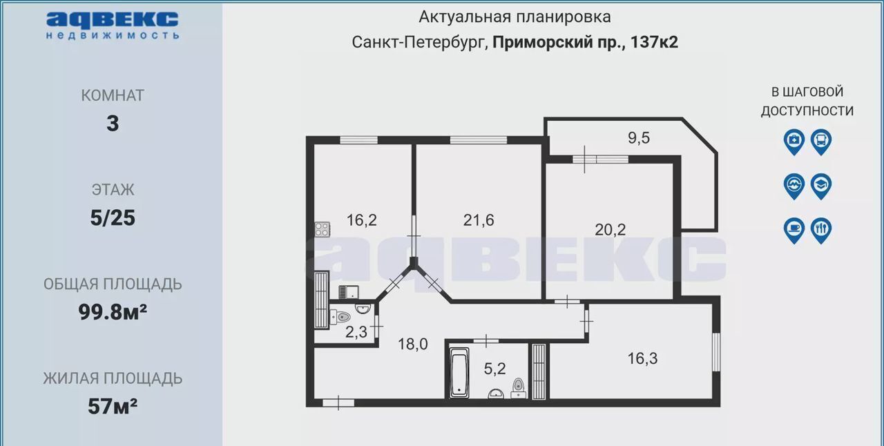 квартира г Санкт-Петербург пр-кт Приморский 137к/2 Беговая фото 3