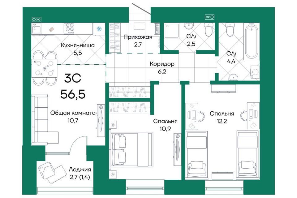 квартира г Барнаул ул Просторная 390/1 Барнаул городской округ фото 2