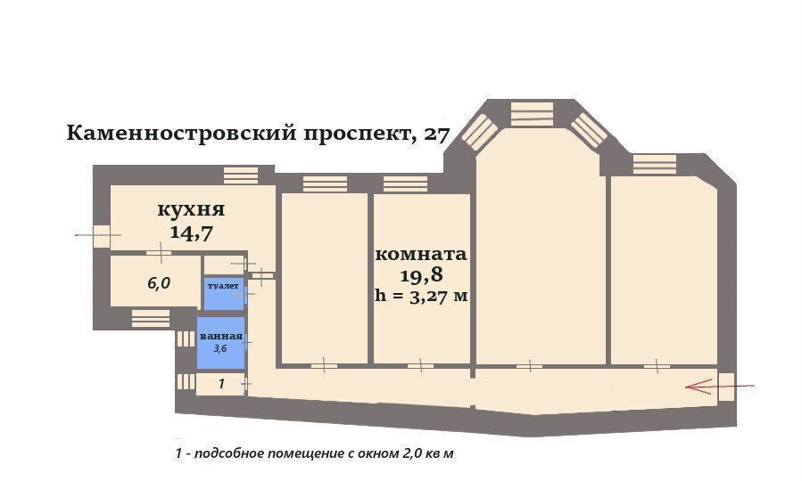 комната г Санкт-Петербург метро Петроградская пр-кт Каменноостровский 27 округ Аптекарский остров, Петроградка фото 17