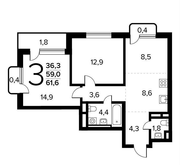 квартира г Щербинка квартал № 1 р-н Десёновское, № 61., корп. 6, п. Десеновское фото 1