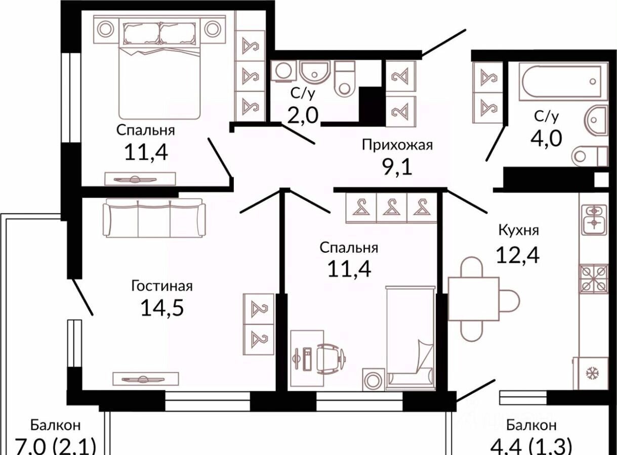 квартира г Краснодар р-н Прикубанский ул Конгрессная 41 ЖК «Отражение» фото 1