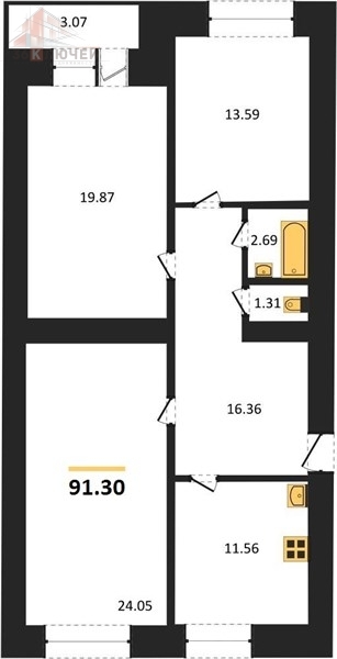 квартира г Воронеж р-н Коминтерновский пер Здоровья 90г/1к 2 фото 2