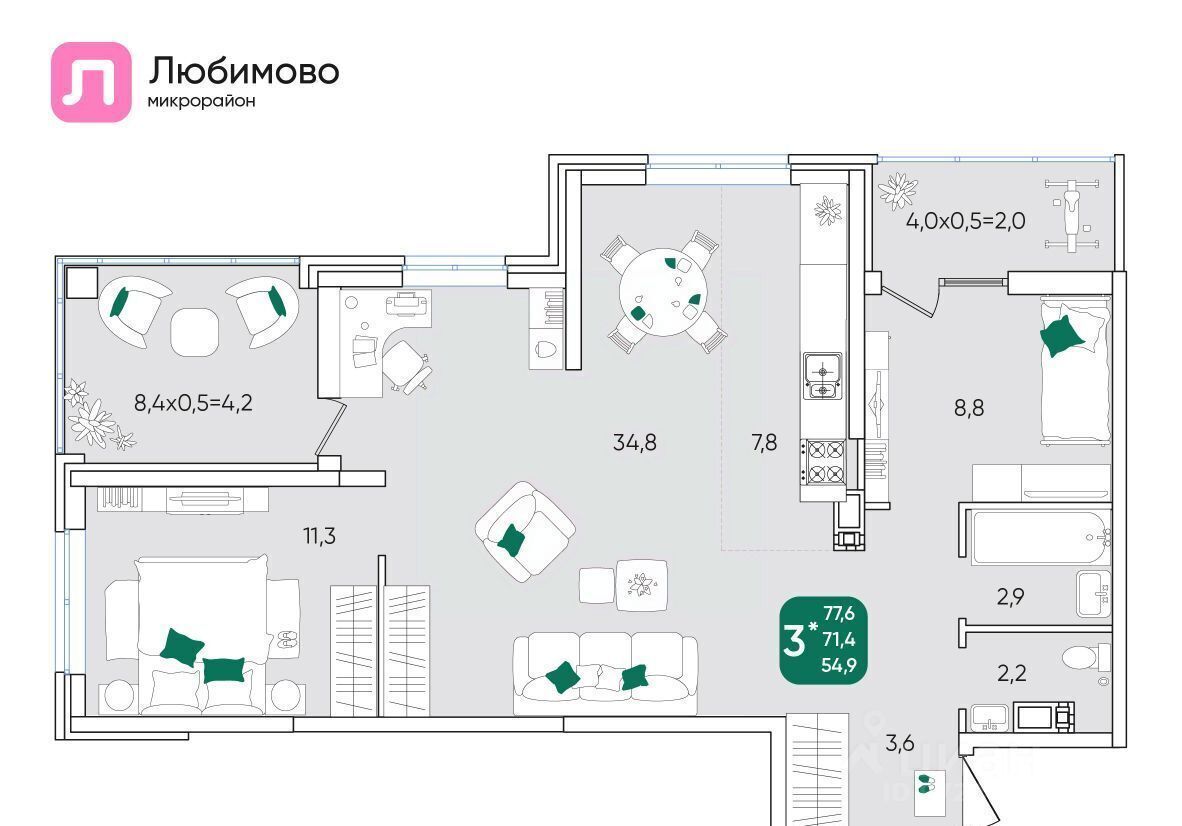 квартира г Краснодар р-н Прикубанский ул им. Братьев Черников 2 мкр Любимово фото 1