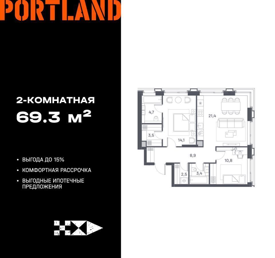 квартира г Москва метро Печатники ул Южнопортовая ЖК «Portland» з/у 42/1 фото 1