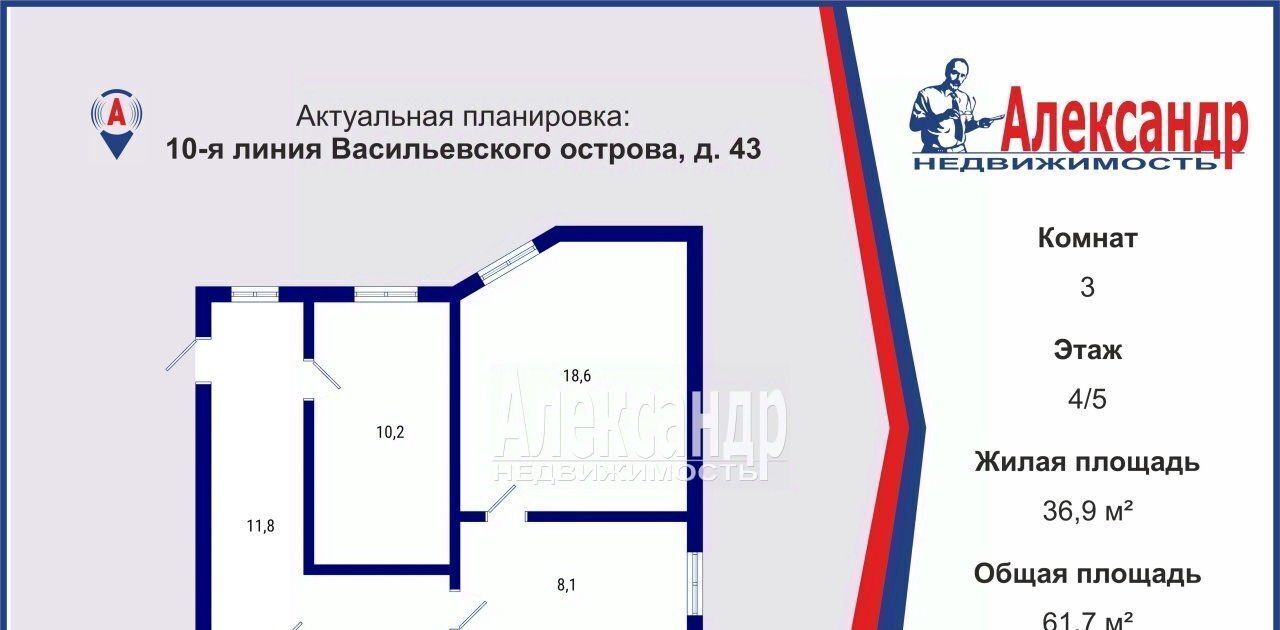 квартира г Санкт-Петербург метро Василеостровская ул 10-я линия 43 фото 2