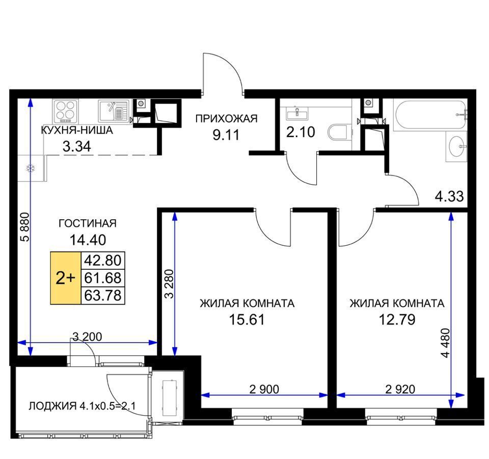 квартира г Краснодар р-н Прикубанский ул Ветеранов 4 ЖК «Сегодня» д. 85 фото 7