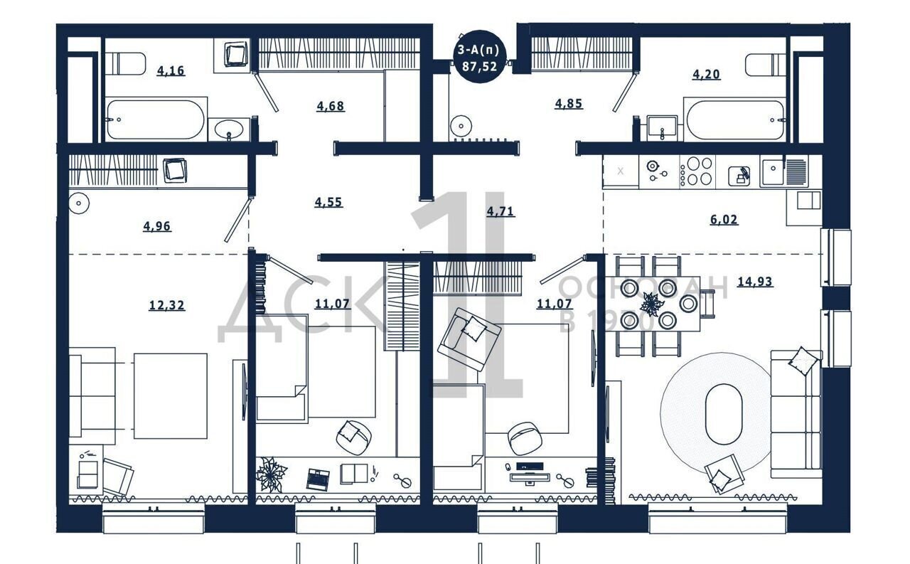 квартира г Сургут р-н Северный жилой ЖК «Крылов» мкр. 39, корп. 1. 2 фото 1