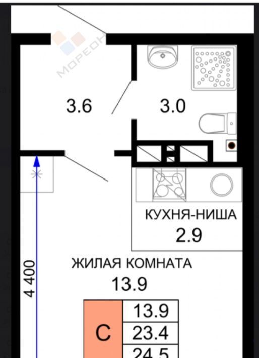 квартира г Краснодар р-н Прикубанский ул им. лётчика Позднякова 2к/15 фото 10