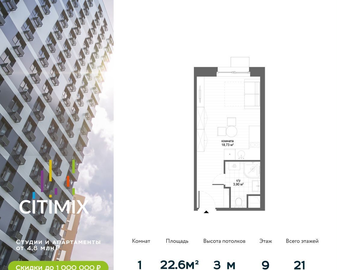 квартира г Москва метро Озерная ул Никулинская 11г МФК Citimix муниципальный округ Тропарёво-Никулино фото 1