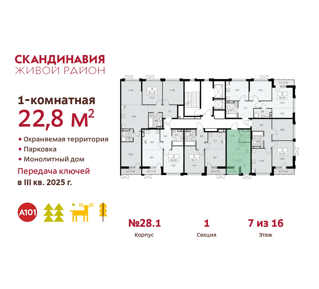 квартира г Москва п Сосенское жилой район «Скандинавия» Сосенское, жилой комплекс Скандинавия, 28. 1, Бутово фото 2