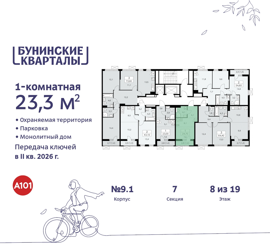 квартира г Москва п Сосенское пр-кт Куприна 2 ЖК Бунинские Кварталы метро Улица Горчакова метро Коммунарка Сосенское, Ольховая, Бунинская аллея фото 2