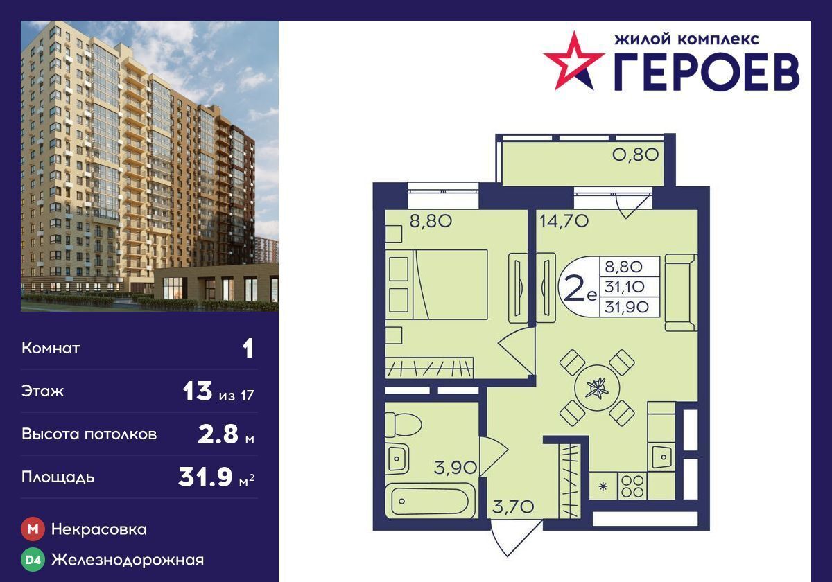 квартира г Балашиха мкр Железнодорожный ЖК «Героев» корп. 406, ул. Автозаводская фото 1