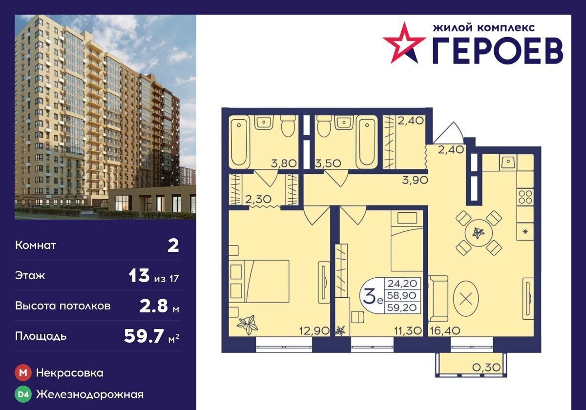 квартира г Балашиха мкр Железнодорожный ЖК «Героев» корп. 406, ул. Автозаводская фото 1