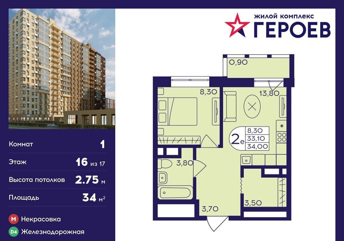 квартира г Балашиха мкр Железнодорожный ЖК «Героев» корп. 408, ул. Автозаводская фото 1