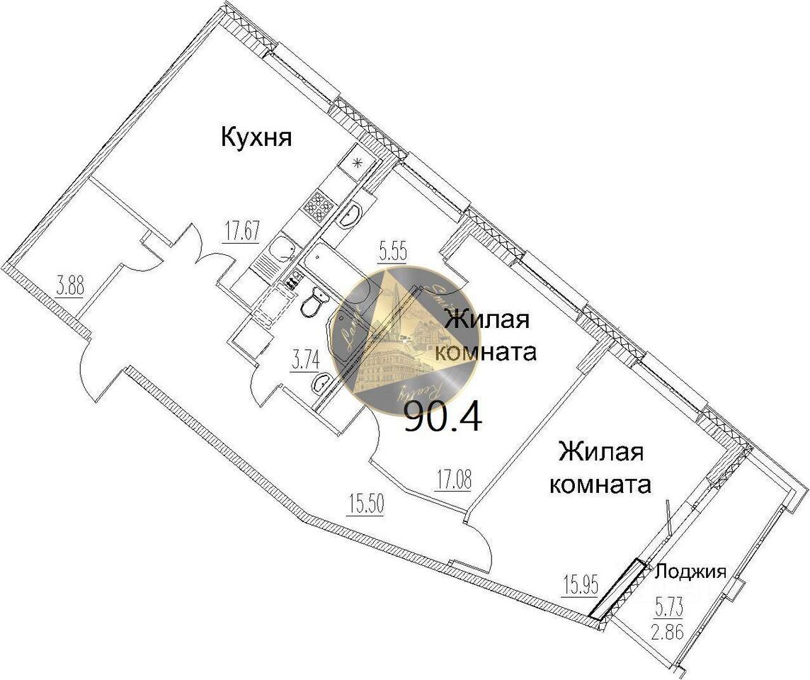 квартира г Санкт-Петербург пр-кт Авиаконструкторов 54 округ Юнтолово, ЖК «Modum», с 1, Ленинградская область фото 2