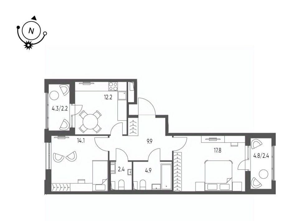 квартира г Омск р-н Кировский микрорайон Зелёная Река 13 фото 1