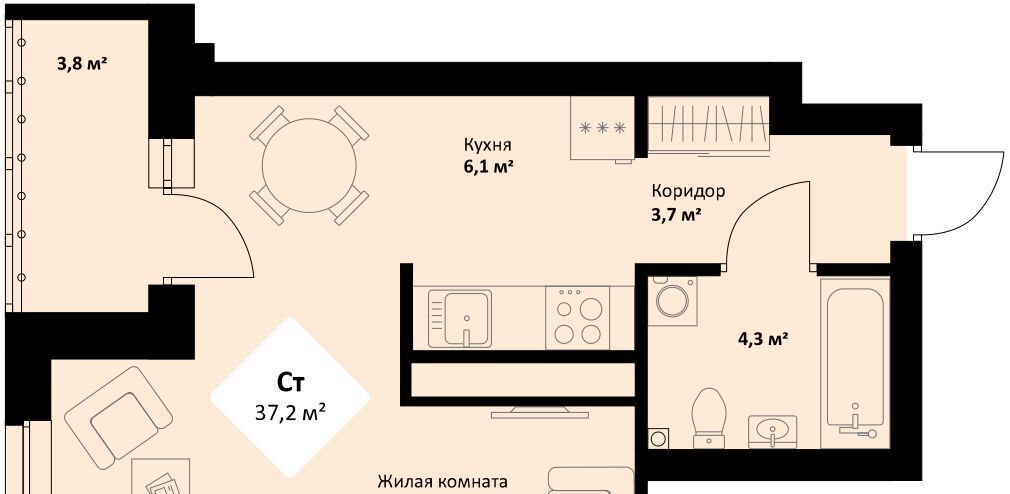 квартира г Екатеринбург р-н Орджоникидзевский пр-кт Космонавтов 108/3 ЖК Веер Парк Проспект Космонавтов фото 1