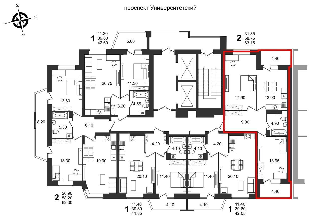 квартира г Волгоград р-н Советский пр-кт Университетский 53 ЖК Балтийский фото 3