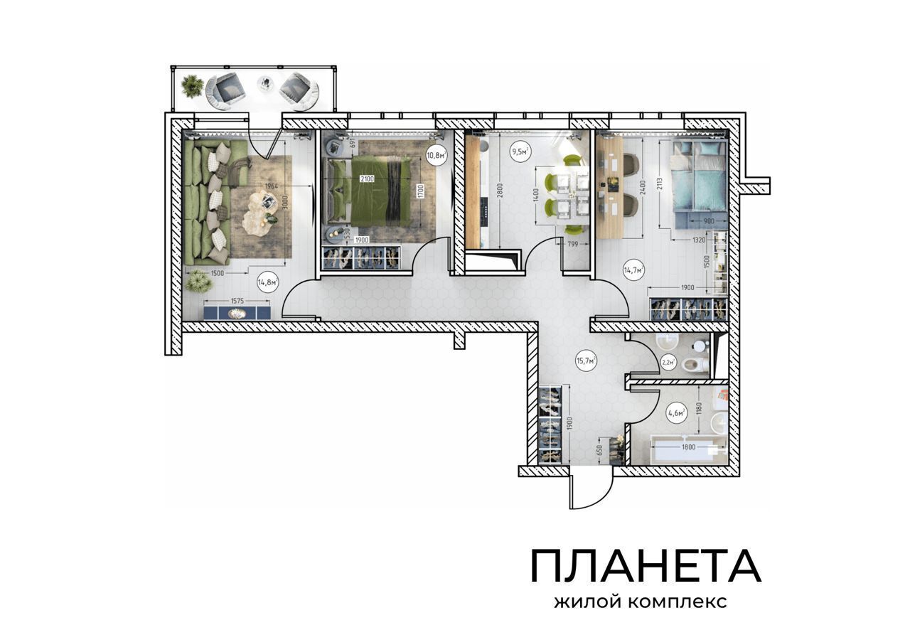 квартира г Новокузнецк р-н Центральный ул Уфимская 4 ЖК «Планета» фото 3