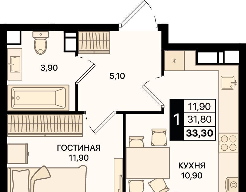 квартира г Ростов-на-Дону р-н Первомайский пр-кт Шолохова ЖК «Движение61» фото 2