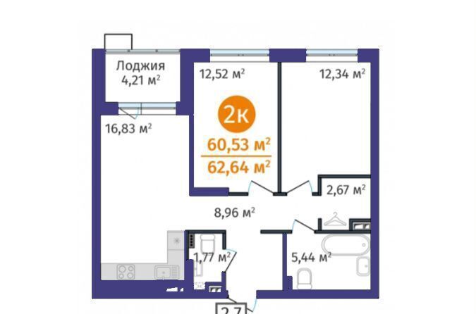 квартира г Тюмень р-н Калининский ул Краснооктябрьская 12 ЖК DOK Калининский административный округ фото 2