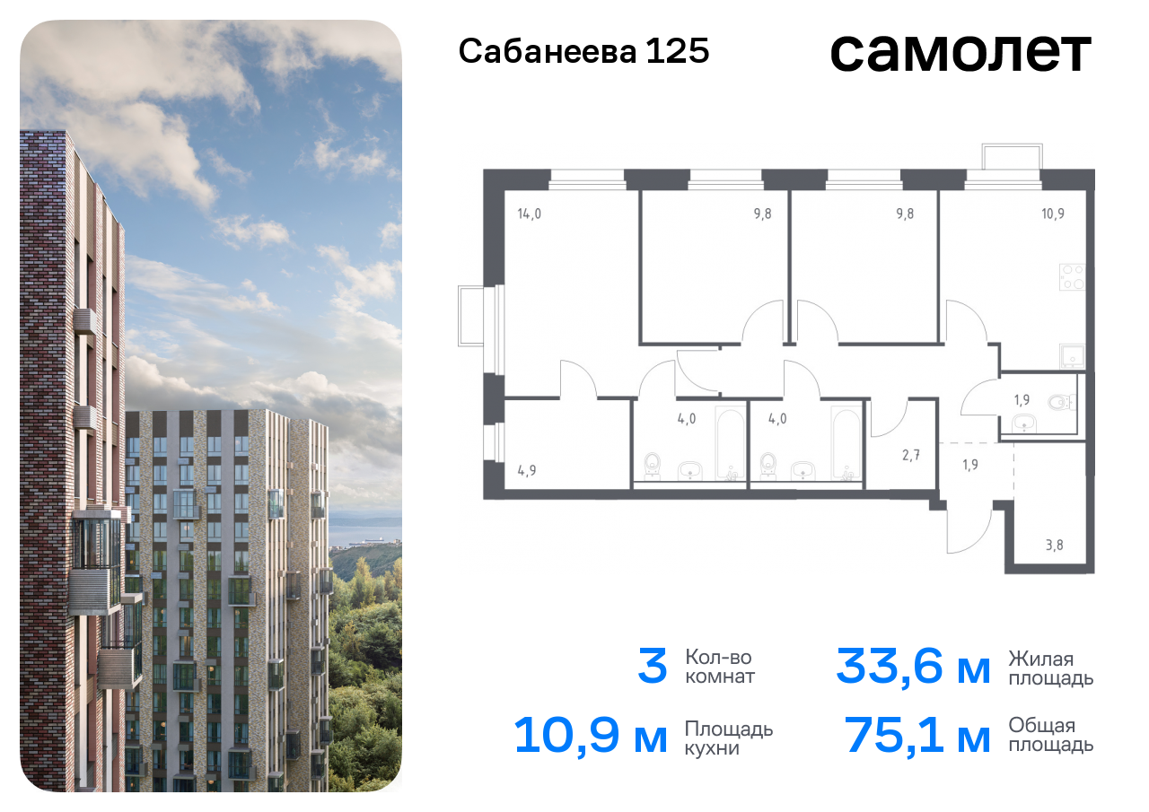 квартира г Владивосток ул Сабанеева 1/1 ЖК «Сабанеева 125» фото 1