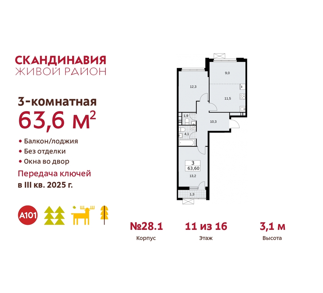 квартира г Москва п Сосенское жилой район «Скандинавия» Сосенское, жилой комплекс Скандинавия, 28. 1, Бутово фото 1